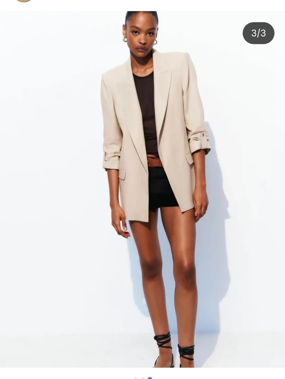 Zara Beige Longline Opened Tailored Blazer Size M